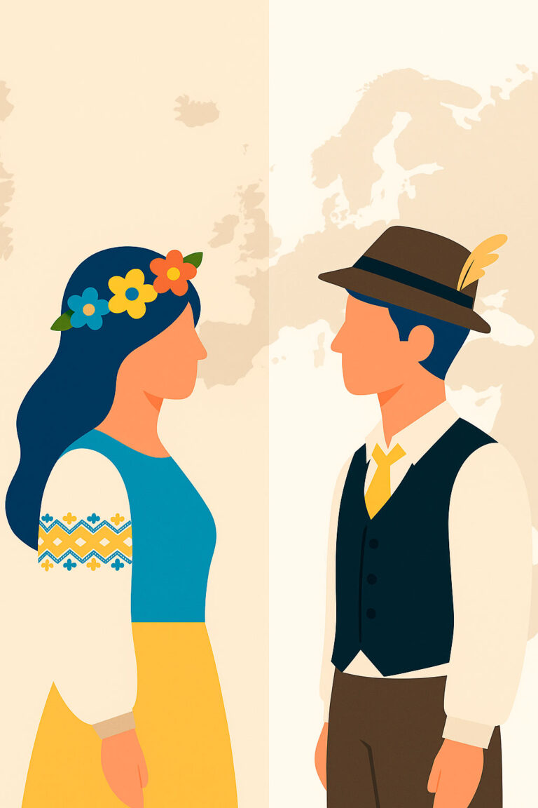 Украина и Германия в национальных костюмах — сравнение стран по площади и культуре