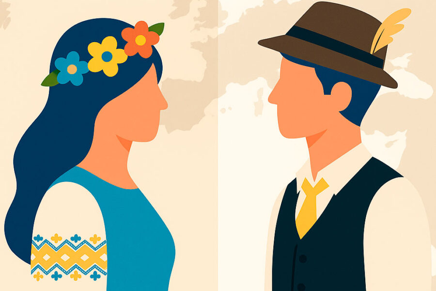 Украина и Германия в национальных костюмах — сравнение стран по площади и культуре