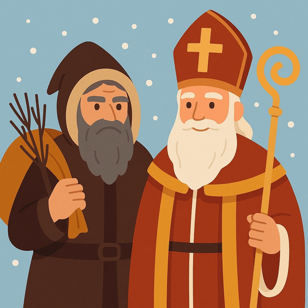 Кнехт Рупрехт (Knecht Ruprecht) помогает Святому Николаю в Германии