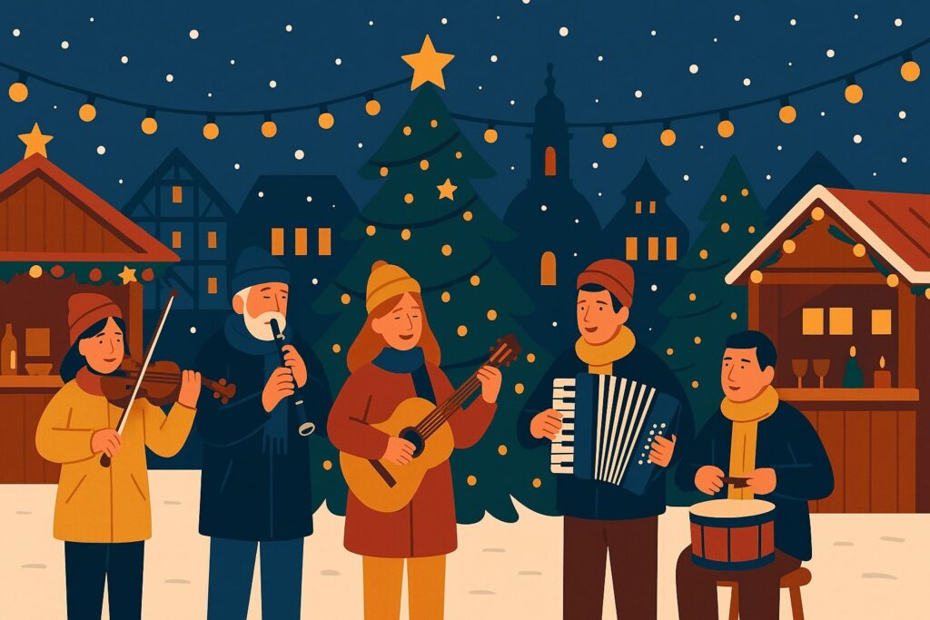 Уличные выступления и атмосфера немецких городов на рождество