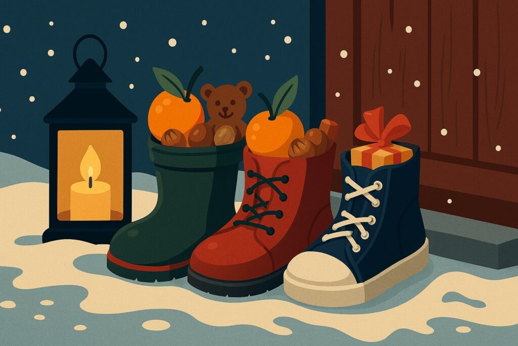 Ботинки у двери на день Святого Николая: сладости и сюрпризы