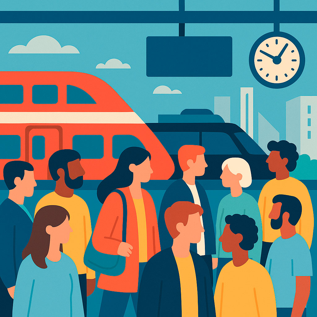 Люди на вокзалі в Німеччині в годину пік — містяни та пасажири, символ густоти населення і динамічного життя країни