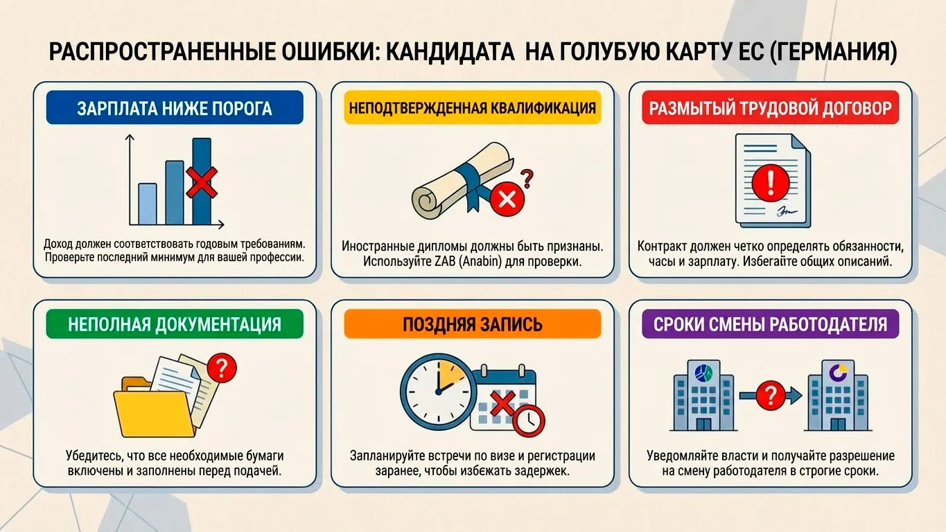 Частые ошибки заявителей для получения голубой карты Blue Card