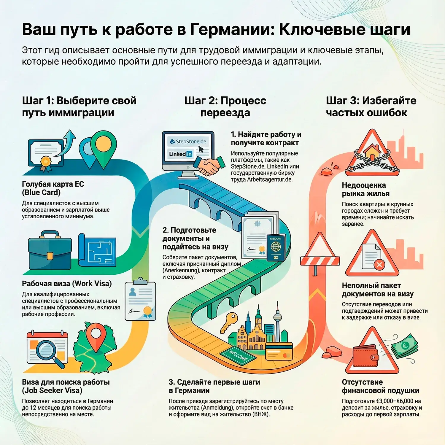 Ключевые шаги для переезда в Германию по рабочей визе.